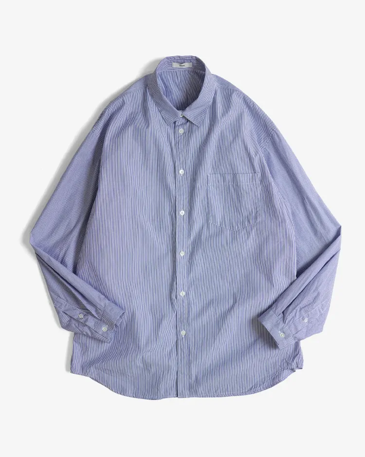 GIZA BROAD WASHED SHIRT / NAVY STRIPE | ATON (MEN)(エイトン