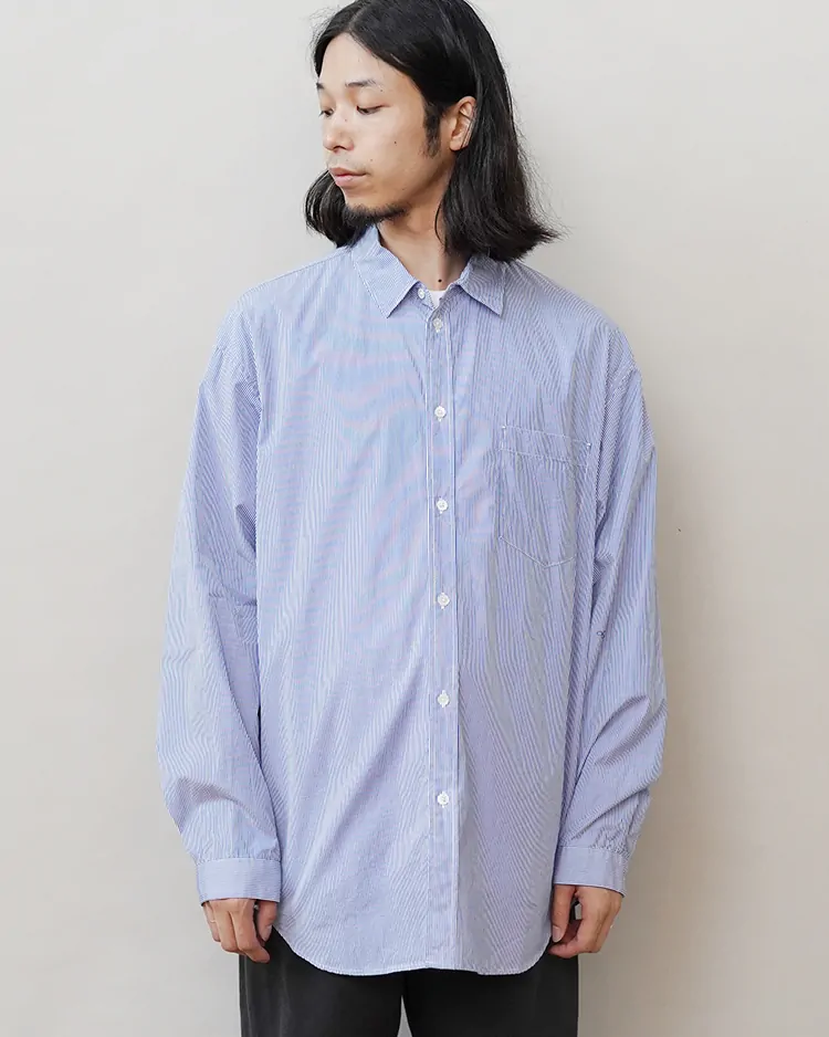 ATON (MEN) / GIZA BROAD WASHED SHIRT / NAVY STRIPE