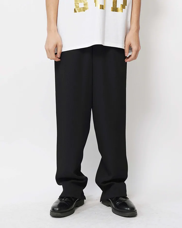 OVERCOAT / WIDE LEG TROUSER WITH DRAW STRING IN RAYON TRICOTINE / BLACK