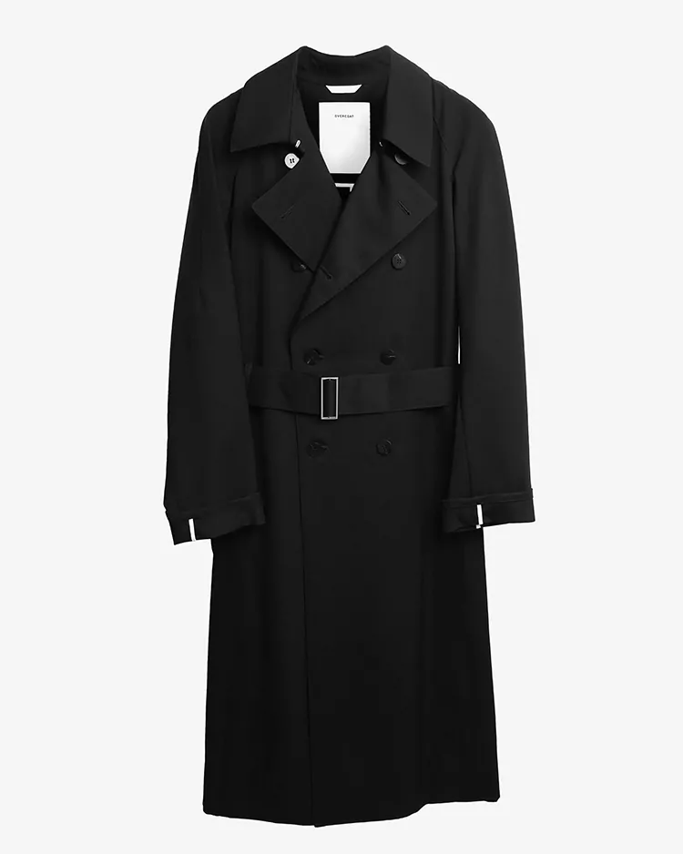 OVERCOAT / Wool Gabardine Trench Coat In Black / BLACK
