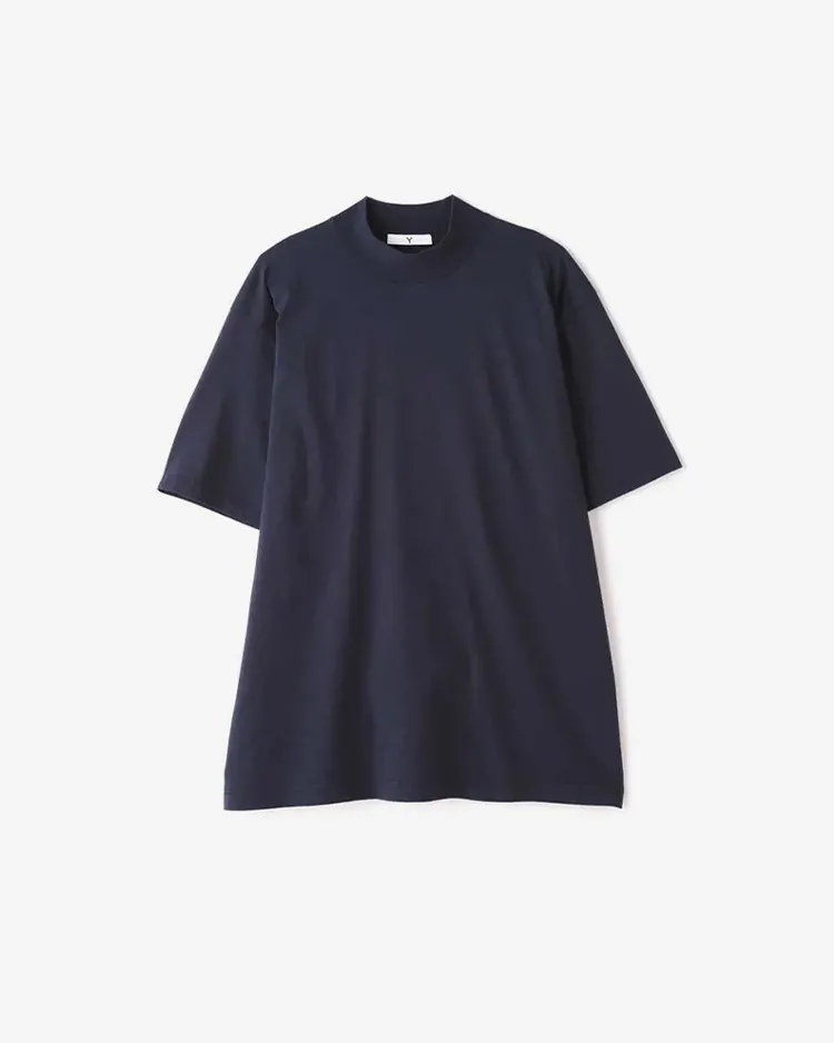 Y / ORGANIC COTTON JERSEY MOCK NECK S/S T / NAVY