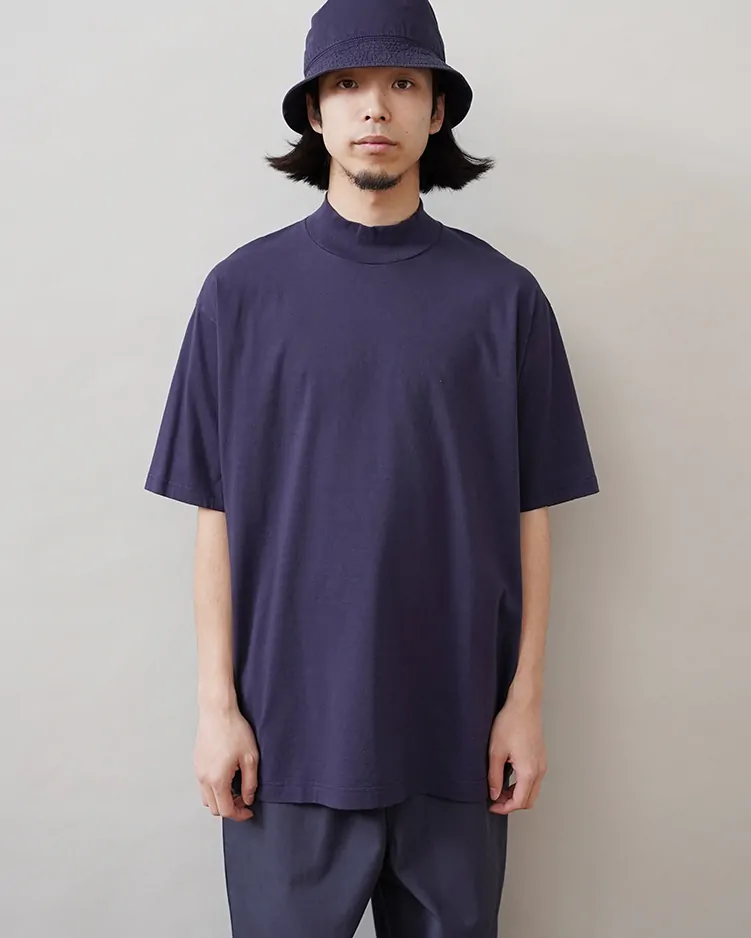 Y / ORGANIC COTTON JERSEY MOCK NECK S/S T / NAVY