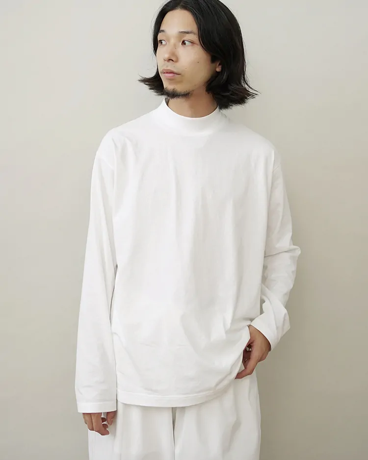 Y / ORGANIC COTTON JERSEY MOCK NECK L/S T / WHITE
