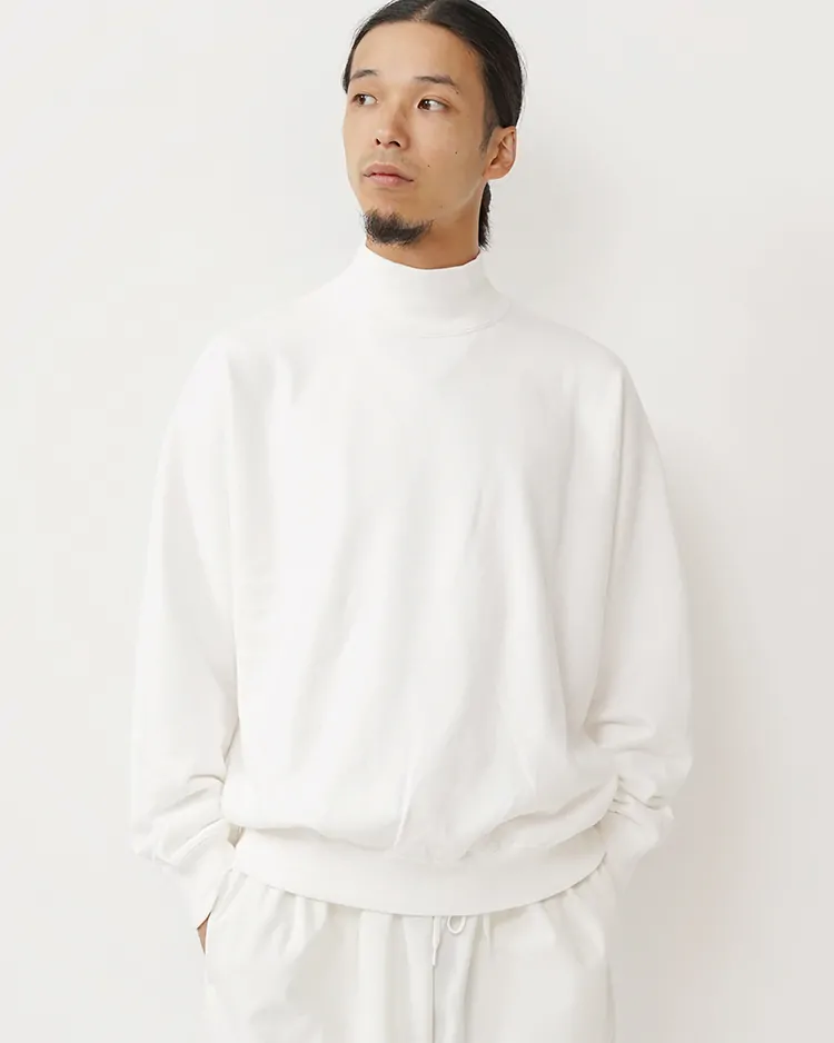 Y / ORGANIC COTTON BLEND HEAVY WEIGHT FLEECE TURTLE NECK / WHITE