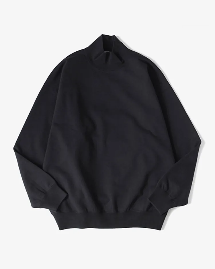Y / ORGANIC COTTON BLEND HEAVY WEIGHT FLEECE TURTLE NECK / NAVY