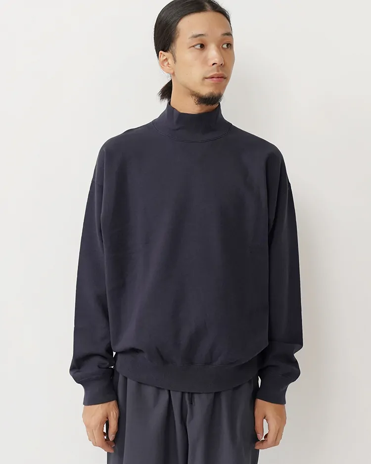 Y / ORGANIC COTTON BLEND HEAVY WEIGHT FLEECE TURTLE NECK / NAVY
