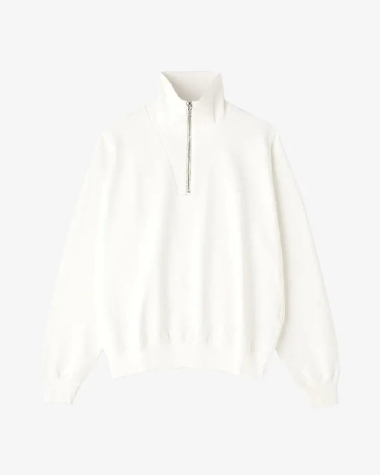 Y / ORGANIC COTTON BLEND HEAVY WEIGHT FLEECE HALF ZIP / WHITE