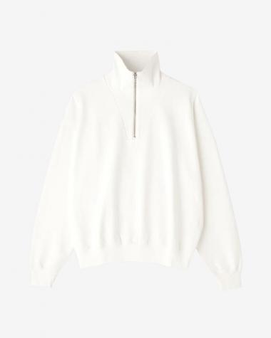  / ORGANIC COTTON BLEND HEAVY WEIGHT FLEECE HALF ZIP / WHITE