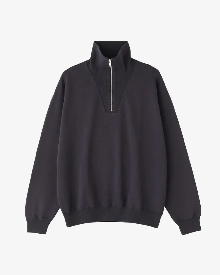 Y / ORGANIC COTTON BLEND HEAVY WEIGHT FLEECE HALF ZIP / NAVY