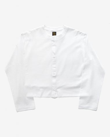  / SHEER GINGHAM CHECK CREW NECK CARDIGAN / WHITE