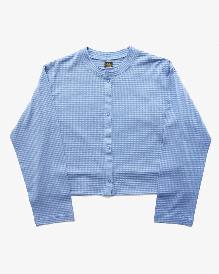 BATONER (WOMEN) / SHEER GINGHAM CHECK CREW NECK CARDIGAN / BLUE