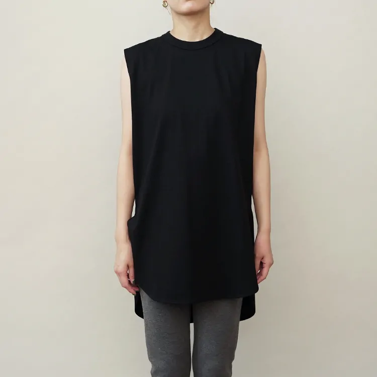 ATON (WOMEN) / 12/- AIR SPININNG ROUND HEM TANKTOP / BLACK