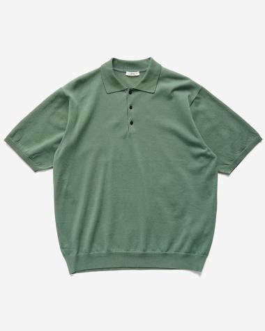  / COTTON WASHI KNIT HALF SLEEVE POLO SWEATER / GREEN