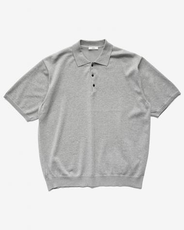  / COTTON WASHI KNIT HALF SLEEVE POLO SWEATER / TOP GRAY