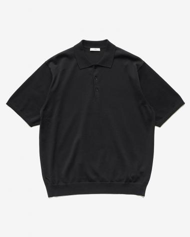  / COTTON WASHI KNIT HALF SLEEVE POLO SWEATER / BLACK