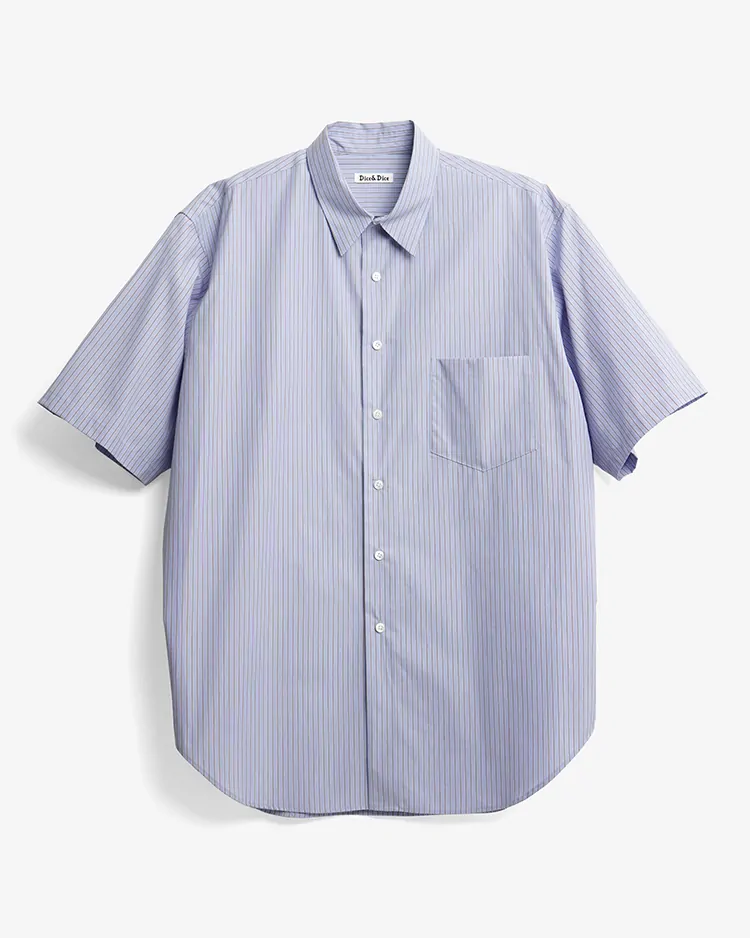Dice&Dice / COTTON BROAD STRIPE REGULAR COLLAR S/S SHIRT / SAX-ST