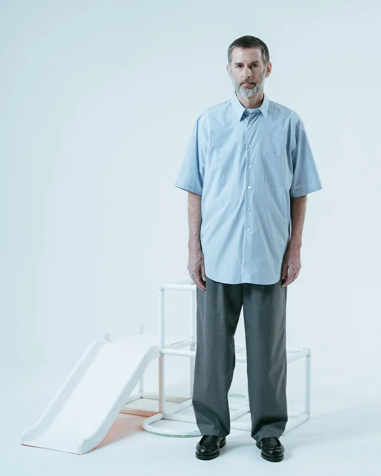 Dice&Dice / COTTON BROAD STRIPE REGULAR COLLAR S/S SHIRT / SAX-ST