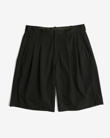  / SUPIMA COTTON TWILL TWO TUCKS WIDE SHORTS / BLACK