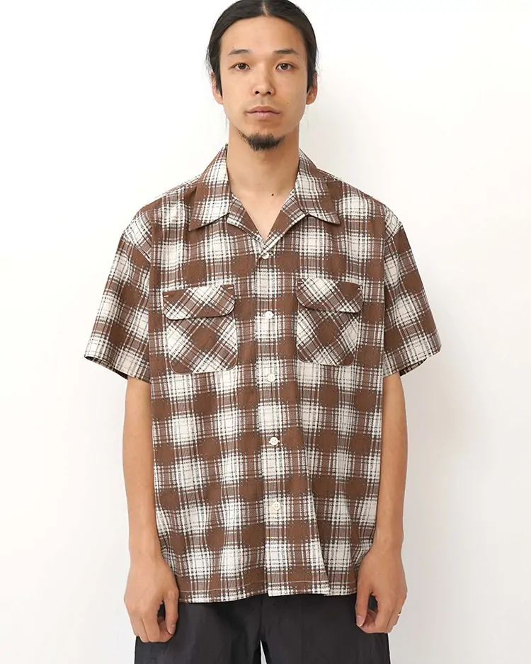 PHIGVEL / PRINT OMBRE OPEN CALLAR SS SHIRT / SEPIA BROWN