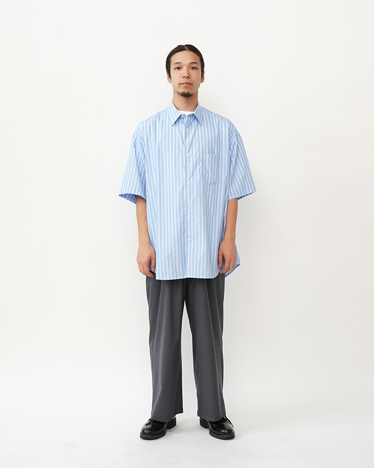 High Count Broad L/S Oversized Band Collar Shirt / BLACK