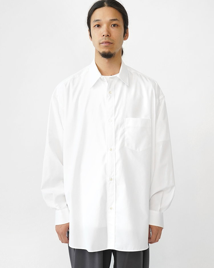High Count Regular Collar Round Cut Oversized Shirt / WHITE