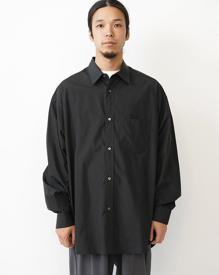 High Count Regular Collar Round Cut Oversized Shirt / BLACK