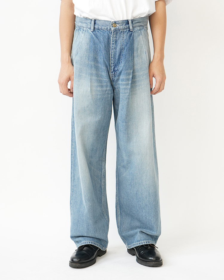 Graphpaper (MEN) / Selvage Denim Two Tuck Pants / INDIGO LIGHT FADE