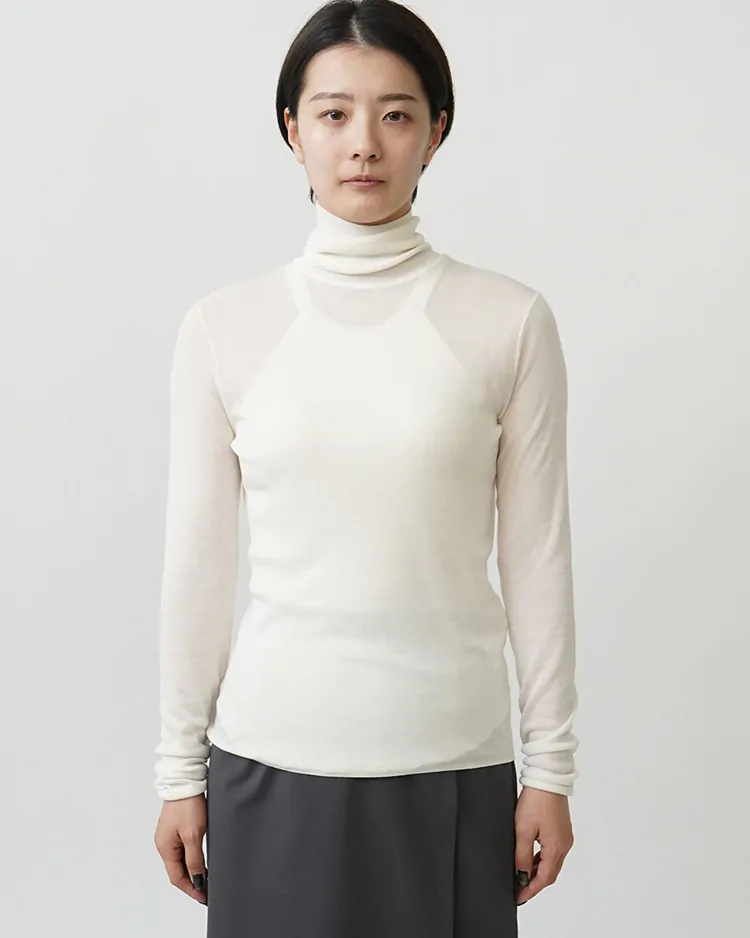 ATON (WOMEN) / TENCEL SILK CIRCULER RIB TURTLENECK SWEATER / WHITE