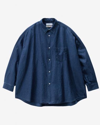  / SIDOGRAS Indigo Poplin L/S Oversized Regular Collar Shirt / DARK FADE