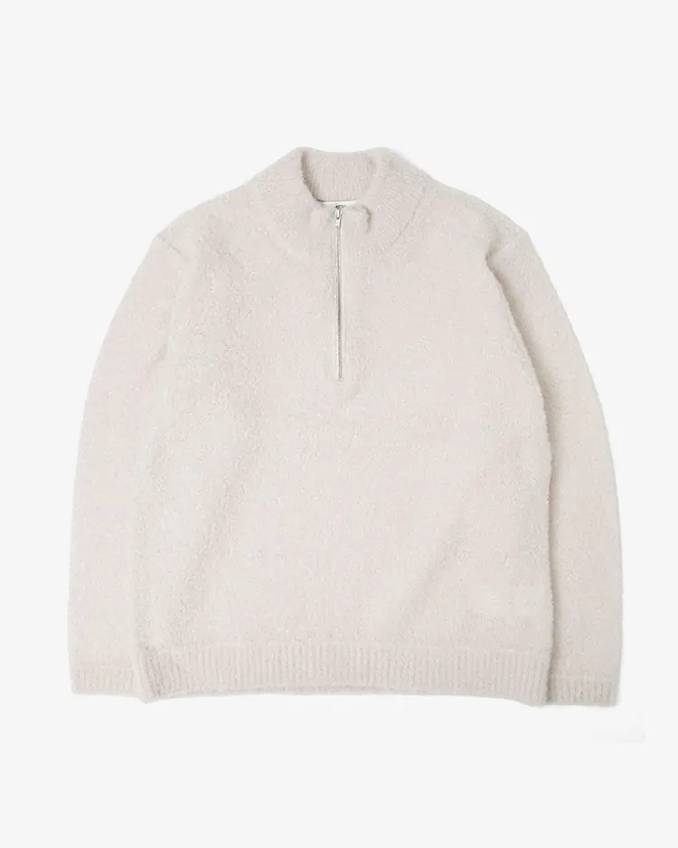 ATON (WOMEN) / KID MOHAIR LOOP HALF ZIP SWEATER / PINK