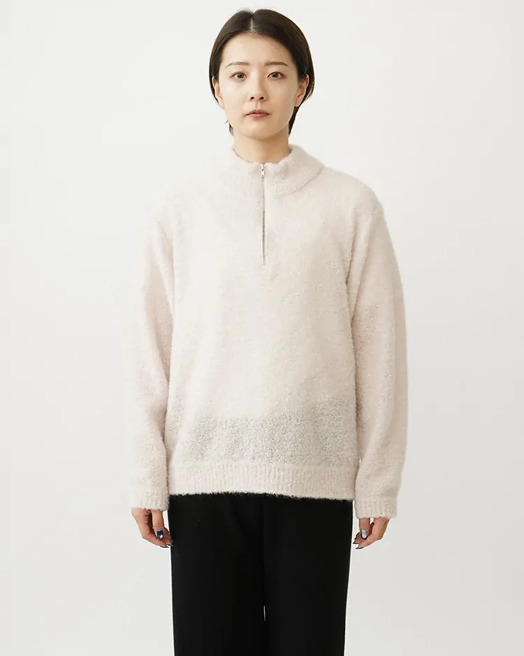 ATON (WOMEN) / KID MOHAIR LOOP HALF ZIP SWEATER / PINK