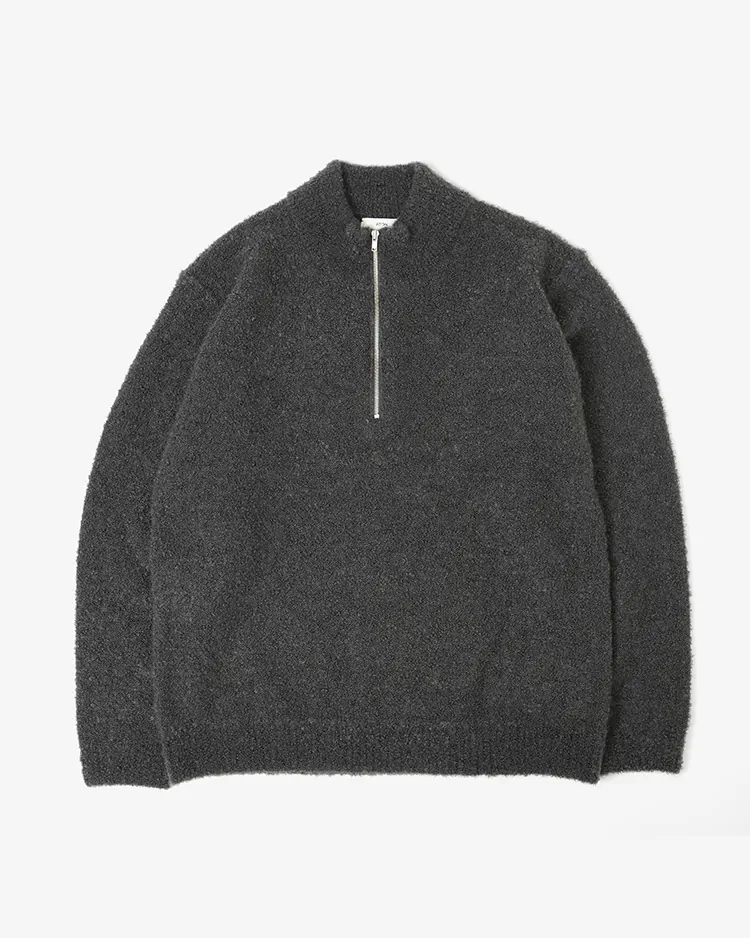 ATON (WOMEN) / KID MOHAIR LOOP HALF ZIP SWEATER / GRAY
