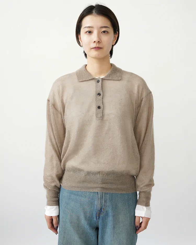 BATONER (WOMEN) / SHEER MOHAIR POLO / TAUPE