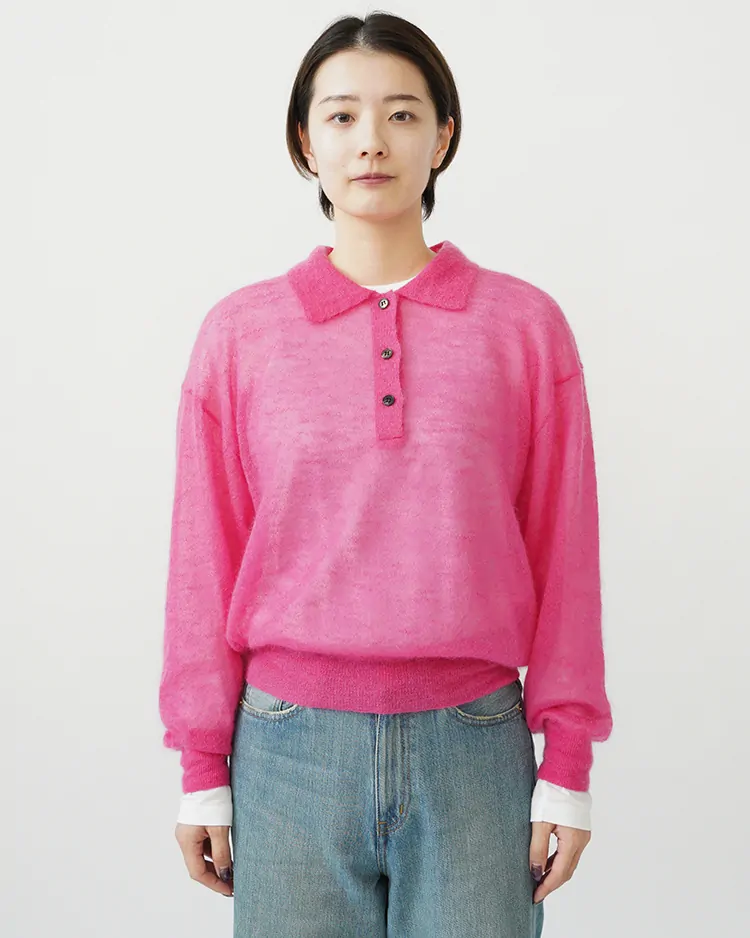 BATONER (WOMEN) / SHEER MOHAIR POLO / PINK