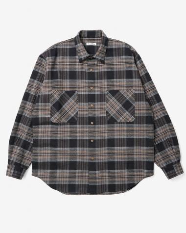  / COTTON WOOL KERSEY REGULAR COLLAR L/S SHIRT / BLACK