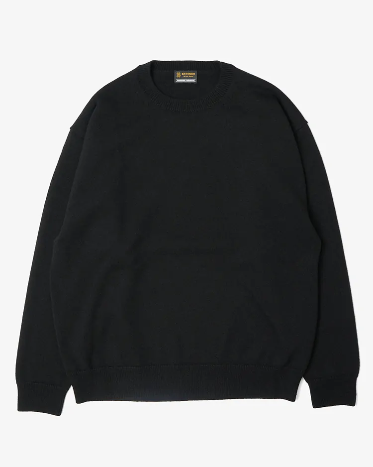 BATONER (MEN) / SUNSHINE CASHMERE TWIST TENJIKU CREW NECK / BLACK