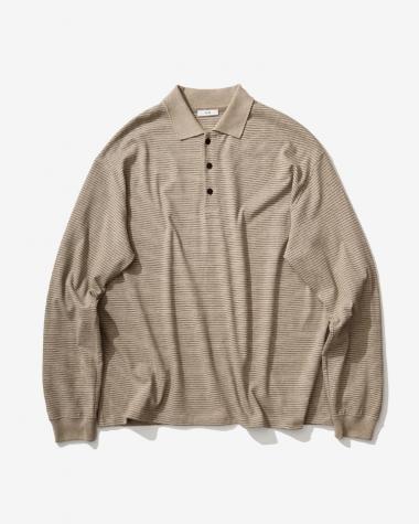  / SUVIN DOUBLE JERSEY LONG SLEEVE BORDER POLO SHIRT / BEIGE