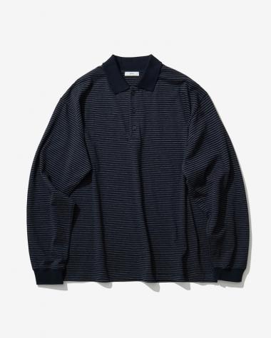  / SUVIN DOUBLE JERSEY LONG SLEEVE BORDER POLO SHIRT / NAVY