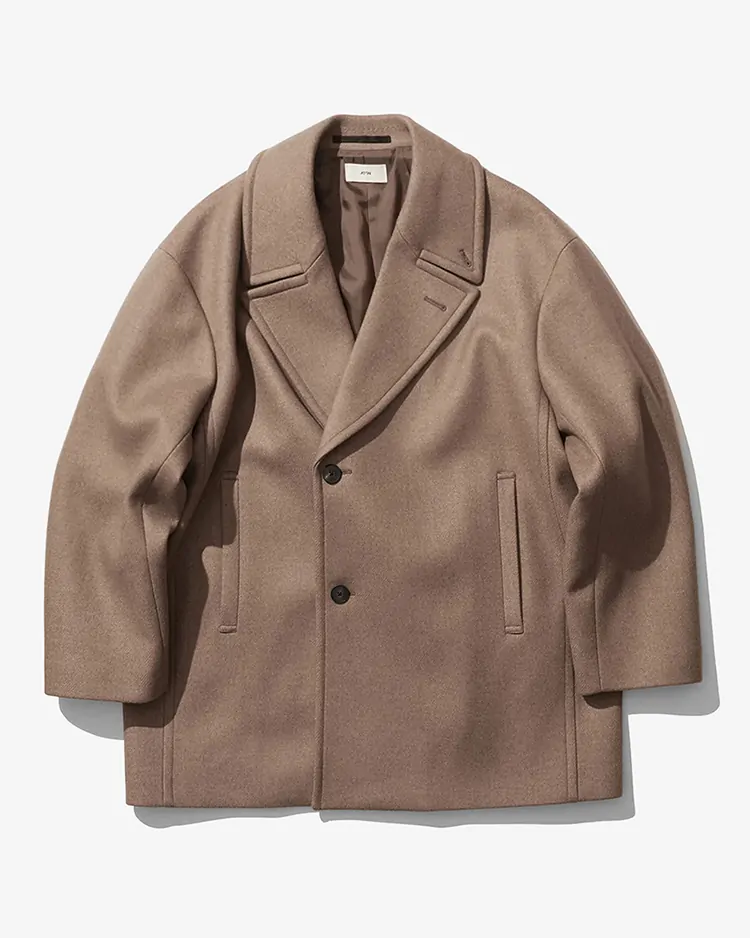 ATON (WOMEN) / SUPER 120S DOUBLE MELTON SEMI DOUBLE SHORT COAT / TOP BROWN