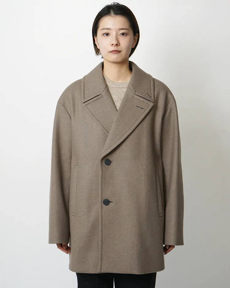 ATON (WOMEN) / SUPER 120S DOUBLE MELTON SEMI DOUBLE SHORT COAT / TOP BROWN