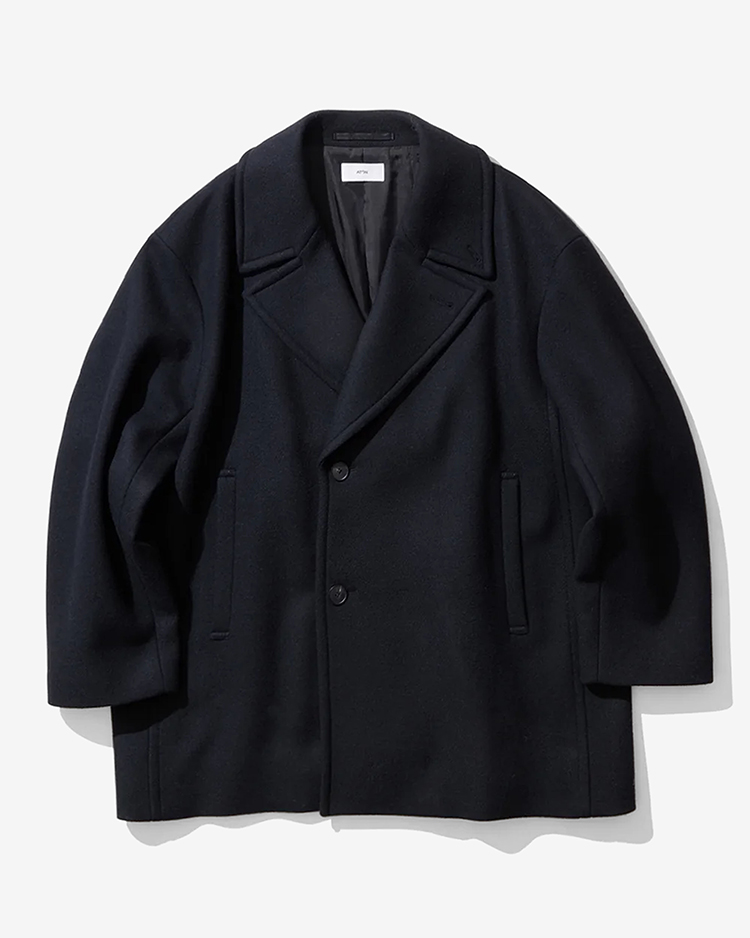 ATON (WOMEN) / SUPER 120S DOUBLE MELTON SEMI DOUBLE SHORT COAT / BLACK