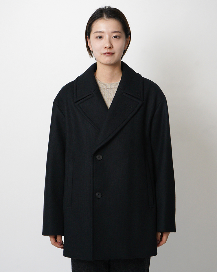 ATON (WOMEN) / SUPER 120S DOUBLE MELTON SEMI DOUBLE SHORT COAT / BLACK