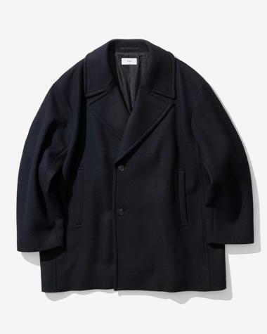/ SUPER 120S DOUBLE MELTON SEMI DOUBLE SHORT COAT / BLACK