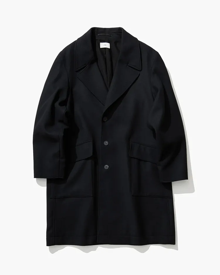 ATON (MEN) / SUPER 160S DOUBLE SAXONY SEMI DOUBLE COAT / BLACK