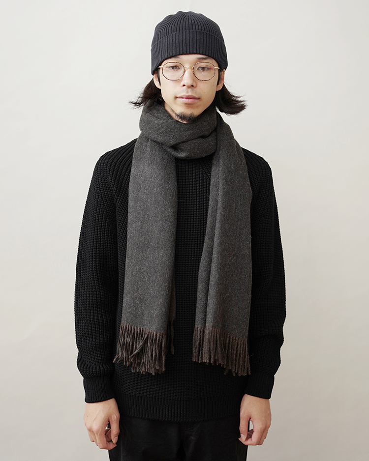 THE INOUE BROTHERS... / Two-Color Large Brushed Stole / BLACK x BROWN