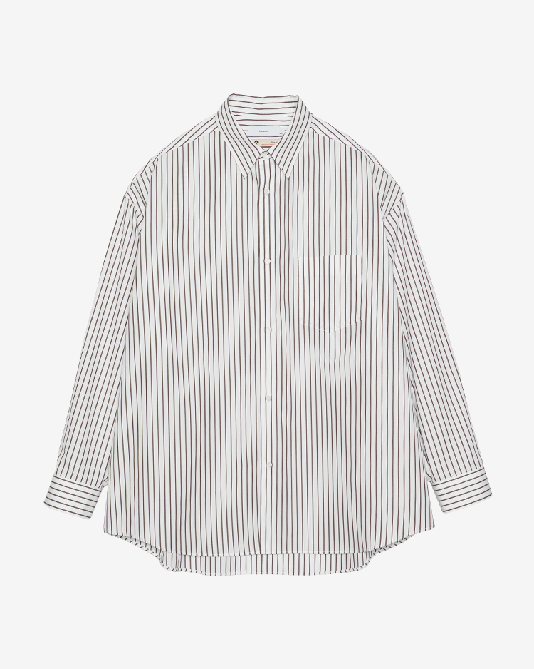 Graphpaper (MEN) / SIDOGRAS Stripe L/S Oversized Regular Collar Shirt / BROWN MULTI STRIPE