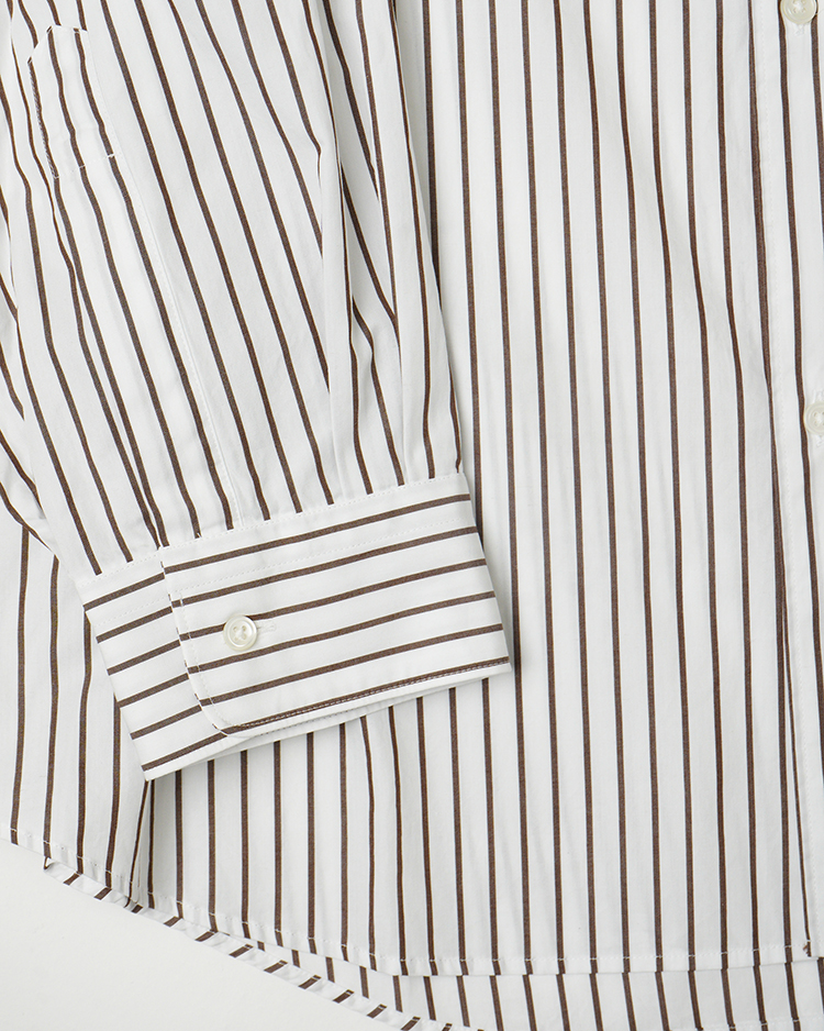 Graphpaper (MEN) / SIDOGRAS Stripe L/S Oversized Regular Collar Shirt / BROWN MULTI STRIPE