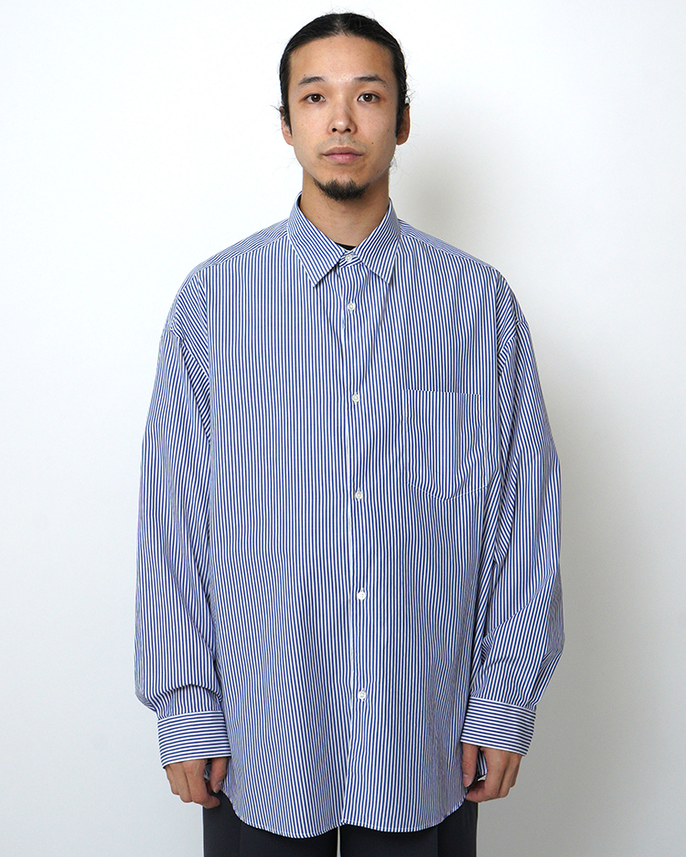 Graphpaper (MEN) / Broad Stripe L/S Oversized Regular Collar Shirts / Blue Stripe