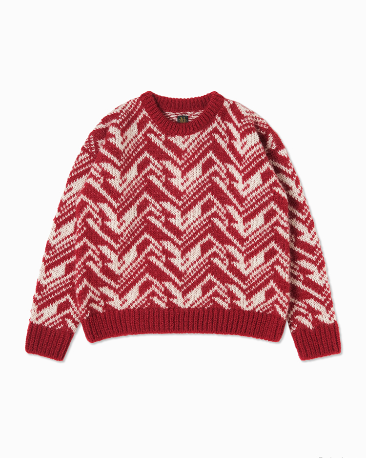 BATONER (WOMEN) / SNOW MOUNTAIN JACQUARD CREW NECK / RED × IVORY
