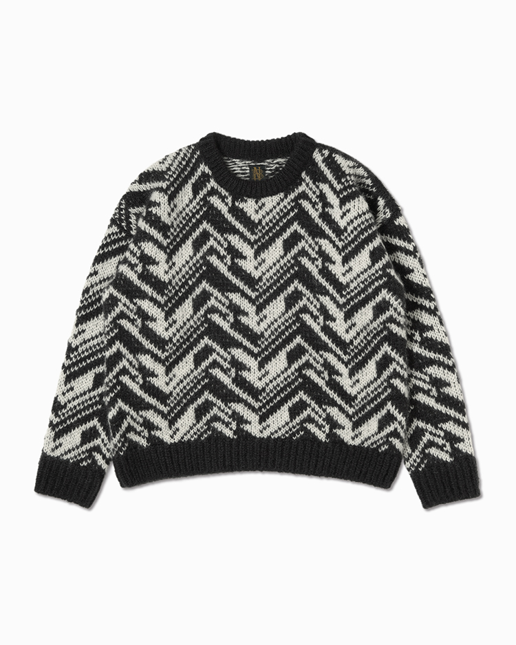 BATONER (WOMEN) / SNOW MOUNTAIN JACQUARD CREW NECK / BLACN × IVORY
